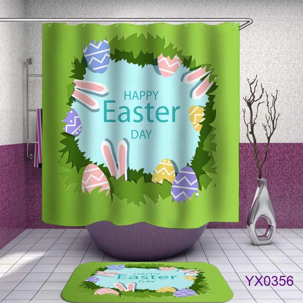 Easter Shower Curtain Rabbit Bear Chick Sun Cloud Bathroom Waterproof Hedgehog Goat Bath For The Animal | Дом и сад