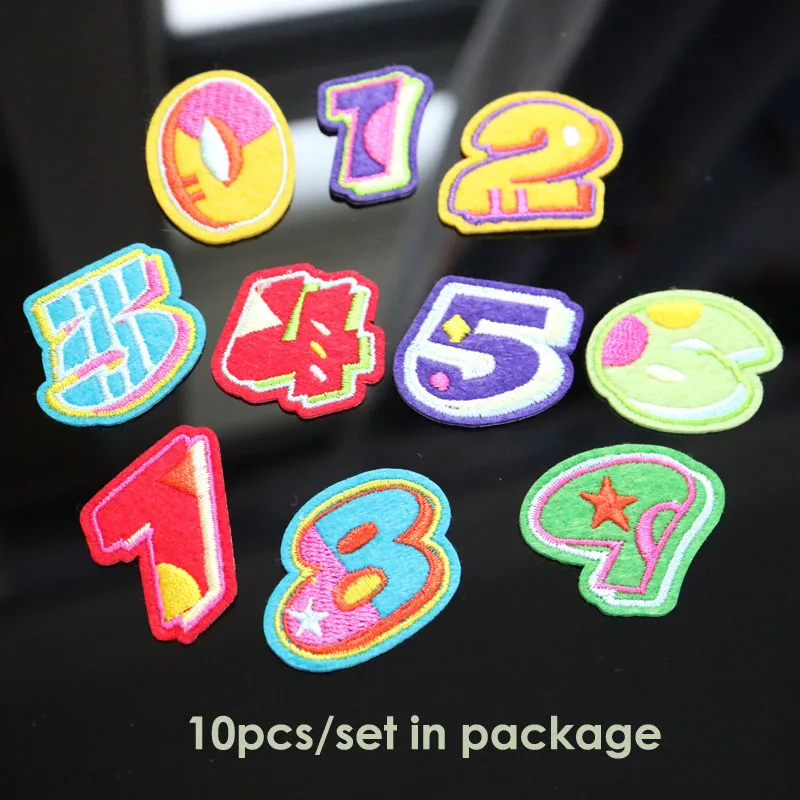 

10pcs/set numbers iron on patches for clothing Small embroidery parches ironing applique sticker for bags backpack jeans