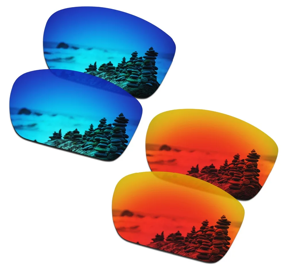 SmartVLT 2 Pairs Polarized Sunglasses Replacement Lenses for Oakley Big Taco Ice Blue and Fire Red