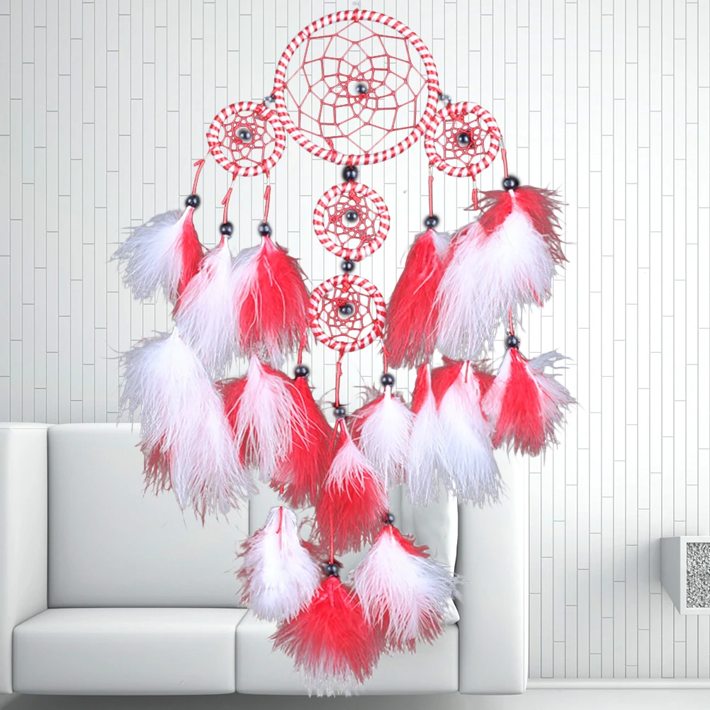 Традиционный красивые декоративные ручной работы пять кольца Dream Catcher с перьями