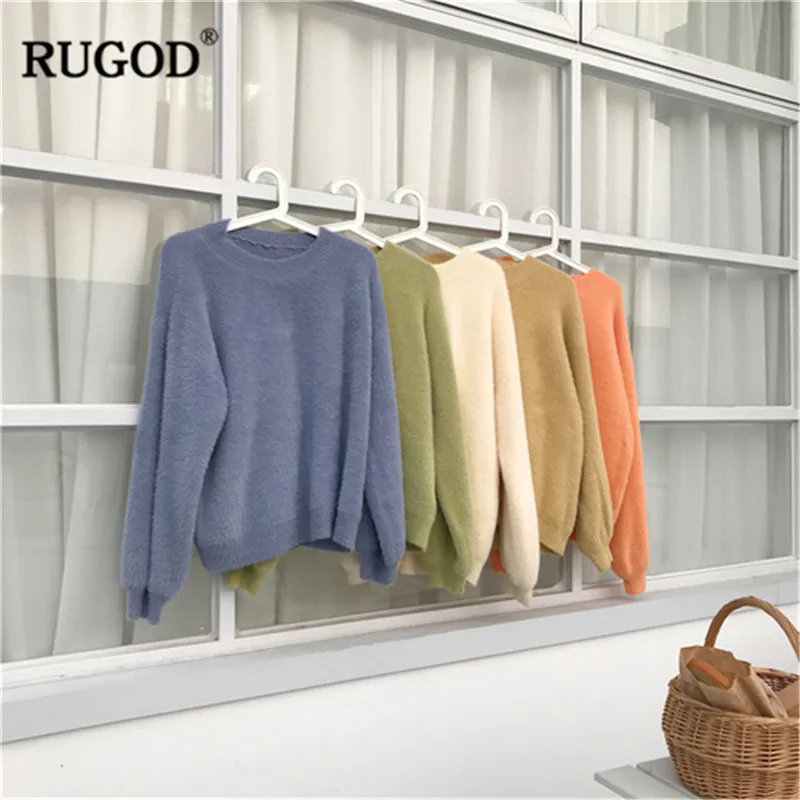 RUGOD Solid Women Sweaters Knitted Warm Winter Clothes O-Neck Sweet Lady Casual Pullovers pull femme hiver | Женская одежда