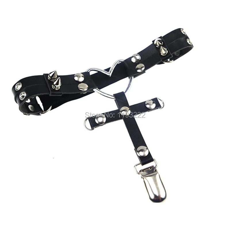 Сексуальный панк Рок ручной работы кожаный подвязка ремень сатана крест Шипы