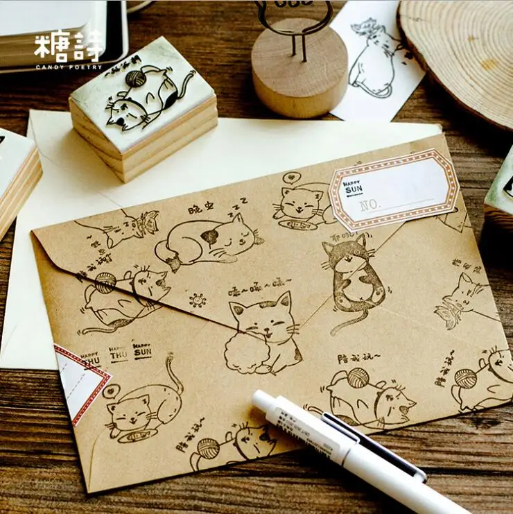 1 шт. х мультяшная серия милых кошек штампы DIY Деревянные и резиновые для