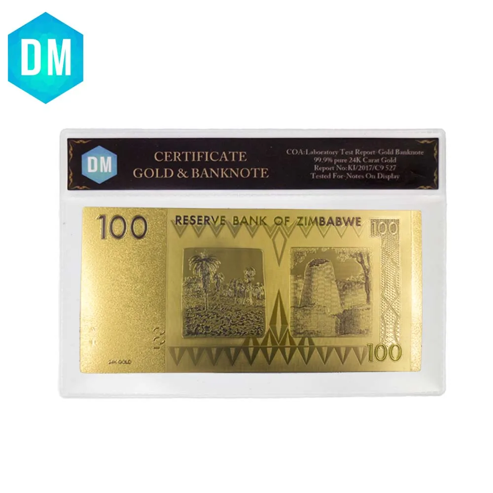 100 доллар Зимбабве 24k Коллекционная Золотая банкнота 999 9 фольга World Paper Money Home
