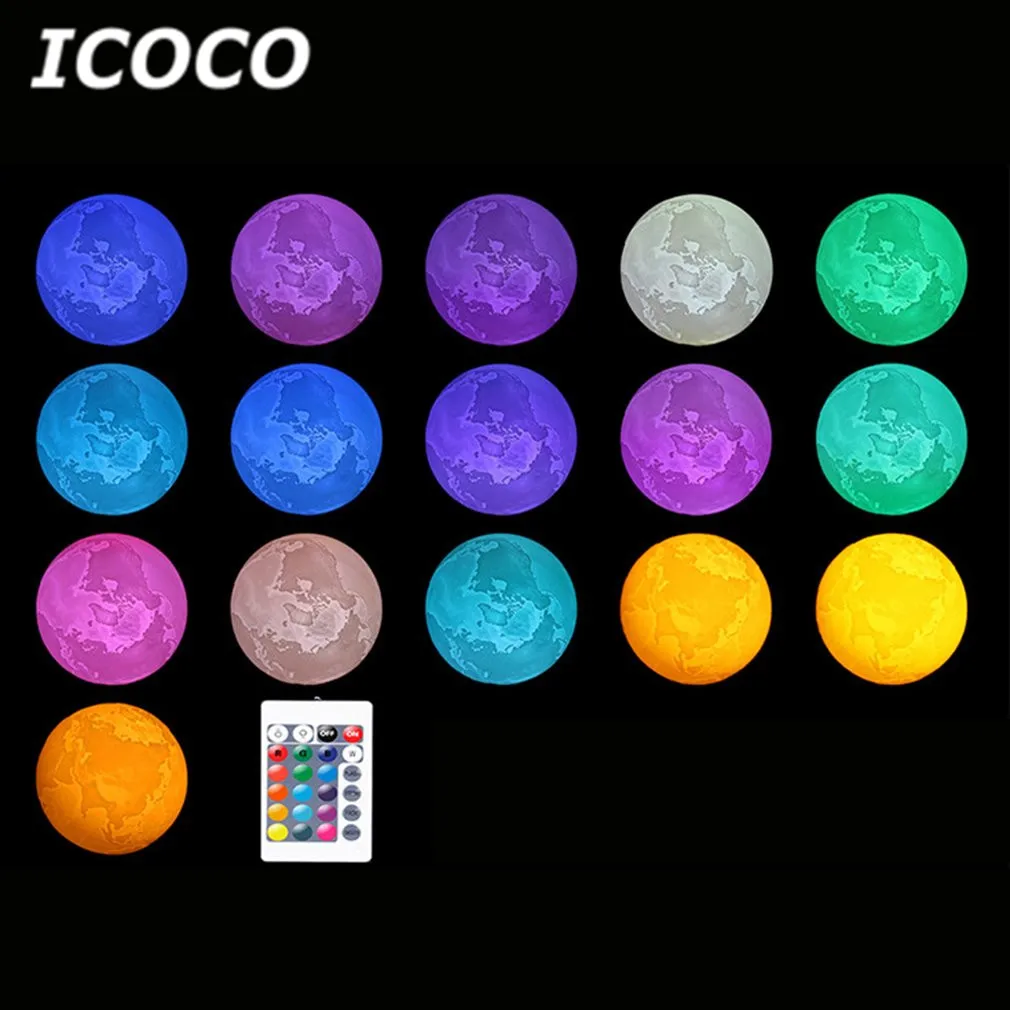 ICOCO USB 16 цветов 3D принт лампа с заземлением светодиодный ночник пультом