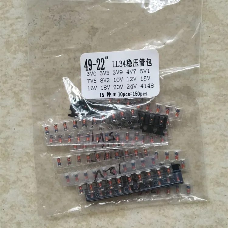 Комплект диодов Зенера LL34 SMD 1/2 Вт 3 В 24 и ll4149 15 Значение * 10 шт. = 150 шт.|Диоды| |