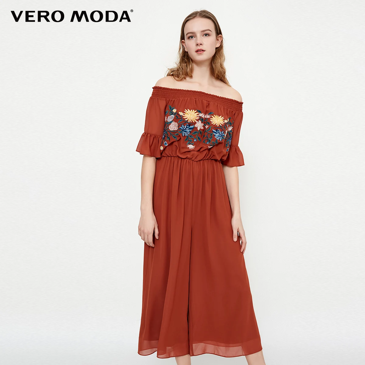 Vero Moda женский свободный комбинезон с вырезом лодочкой и вышивкой | 318144506 - Цвет: Rich copper