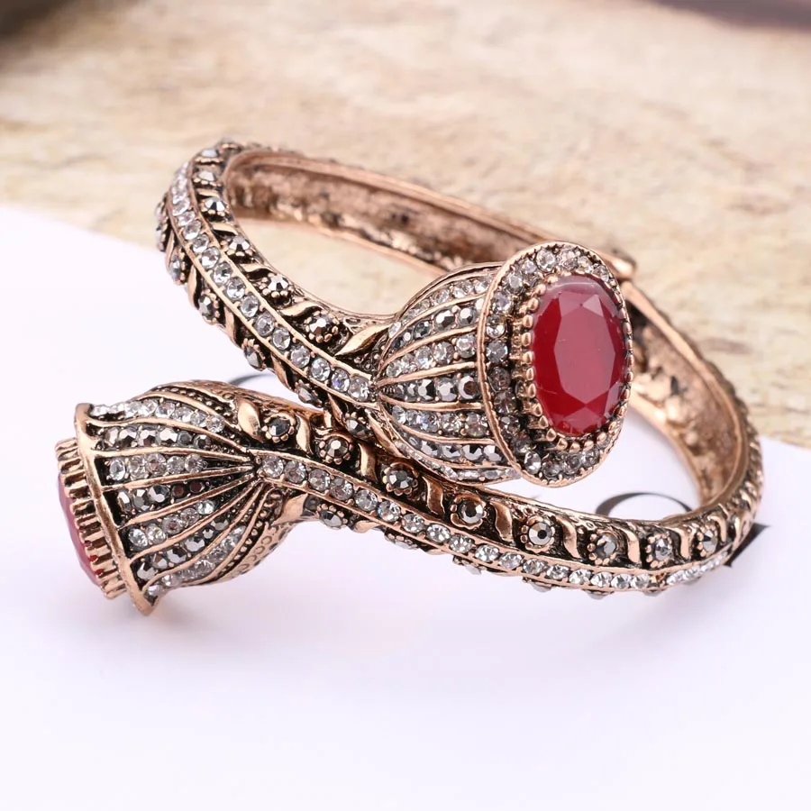 Женский винтажный браслет золотистого цвета античные красные полимерные