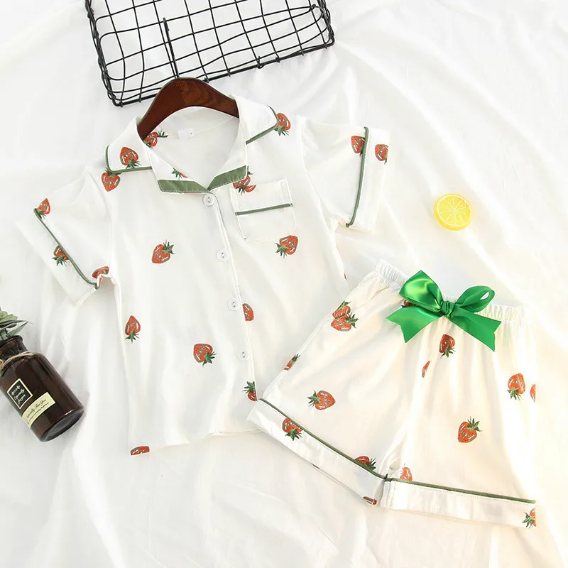 

Children's Clothing Baby Girl Pajamas Sets 2019 Summer New Baby Girl Cute Short Sleeve Sleepwear Strawberry Print Lovely Pajamas