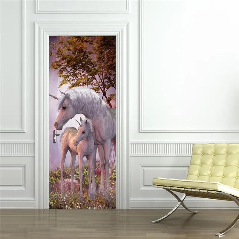 

Unicorn Poster PVC Waterproof Door Sticker Creative Door Wall Decal DIY Mural Bedroom Home Decor