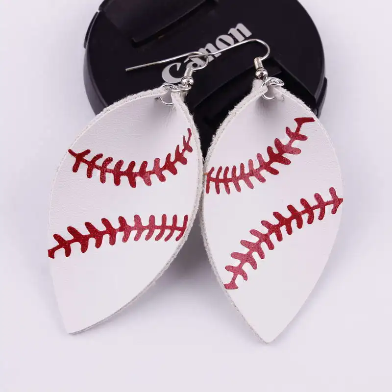 Baseball Softball Soccer Golf Genuine Leather Leaf Teardrop Statement Earrings for Women | Украшения и аксессуары