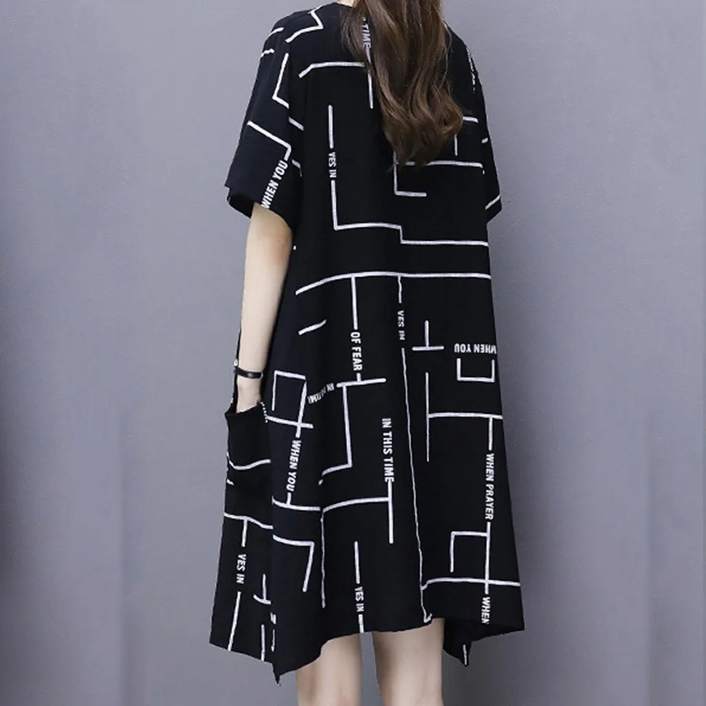 2019 Fashion Womens Plus Size Casual Beauty Daily Loose O-neck Short Sleeve Printing Round Collar Dress Vestidos De Verano 50 | Женская