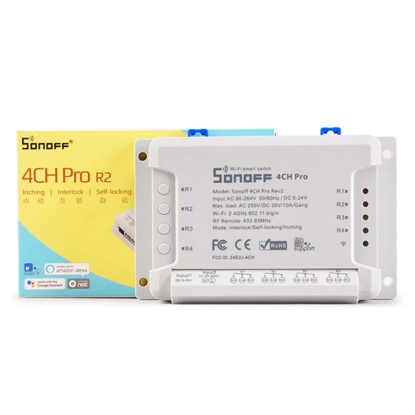 Sonoff 4CH Pro R2, умный Wifi переключатель 433 МГц RF Wifi светильник 4 банды 3 режима работы инчинг интерлок умный дом с Alexa
