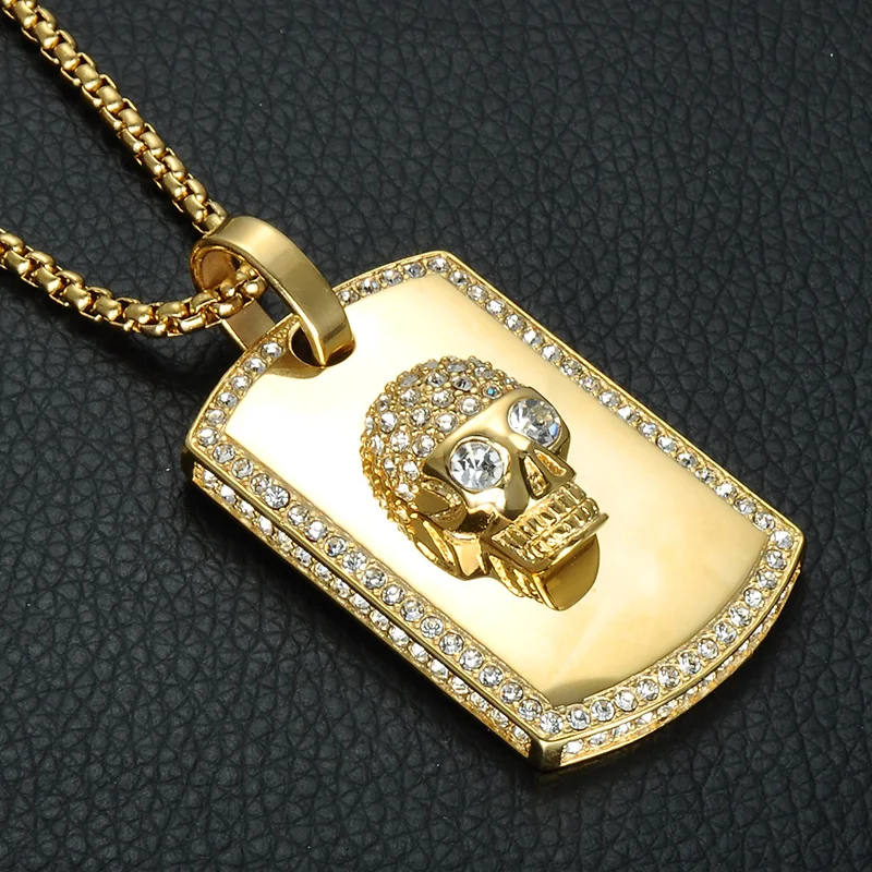 Хип хоп Скелет Череп Iced Out Bling ожерелья с подвесками Золотые Цвет Титан