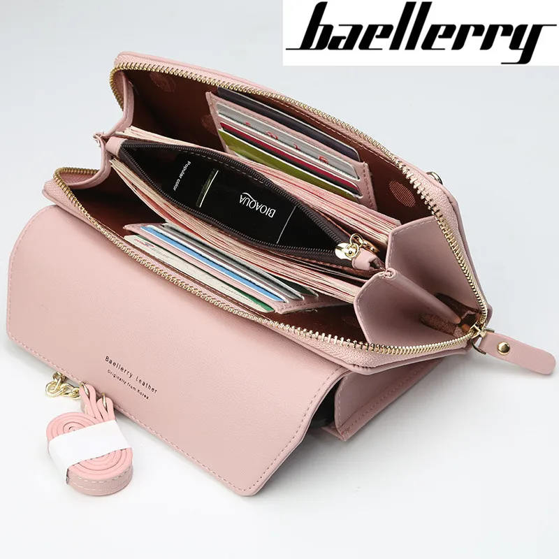 Baellerry, Женский Длинный кошелек из искусственной кожи, вместительный, портативный, женский, на молнии, на застежке, кошелек, женский клатч, карман для телефона с цепочкой