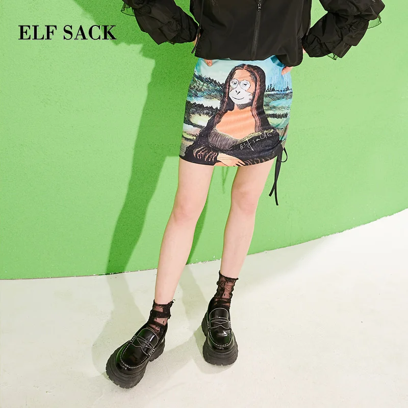Женская юбка ELFSACK Повседневная мини длиной выше колена с принтом животных