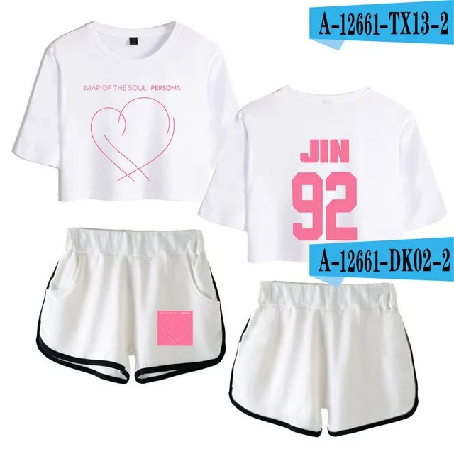 11 JIMIN J-HOPE, летняя верхняя одежда из двух предметов, футболка и шорты, женский костюм, укороченный топ+ шорты, спортивный костюм - Цвет: 11