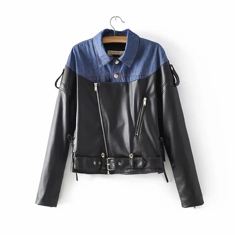 [EWQ] Новинка осени, модное джинсовое пальто из искусственной кожи с разрезом, длинным рукавом, отворотами, пуговицами, карманами, на молнии, Женское пальто, хит цвета, AA115