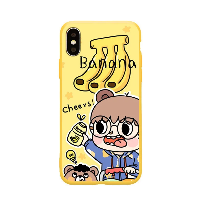 GYKZ Cartoon Strawberry Banana Milk Phone Case For iPhone X XS MAX XR 7 8 6 6s Plus Boy and Girl Soft Matte Back Cover Fruit Bag | Мобильные
