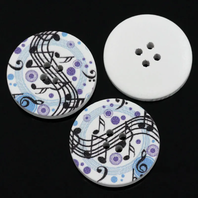 100 шт. музыкальные нотки многоцветный узор круглые 4 отверстия деревянные Швейные