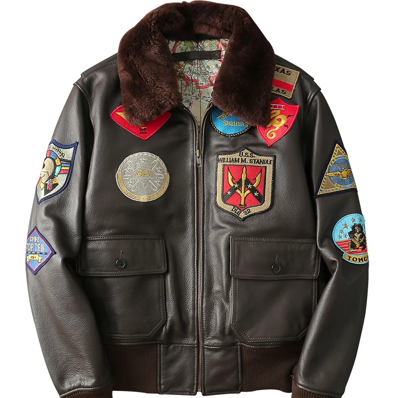Мужская куртка-пилот из натуральной коровьей кожи коричневая и черная куртка с