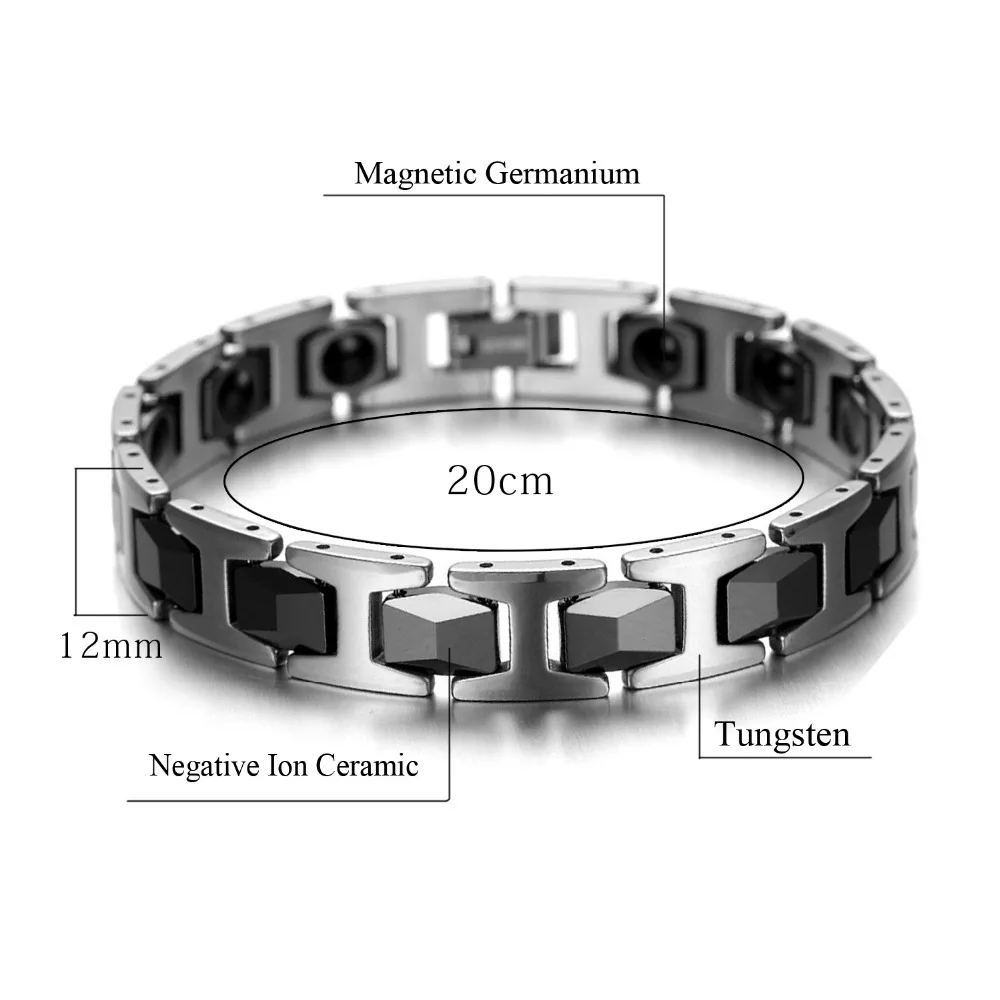 Hottime Men's Fashion Healthy Bangles Bio Elements Energy Germanium Bracelet Black Negative ION Ceramic Tungsten Jewelry 10027 |