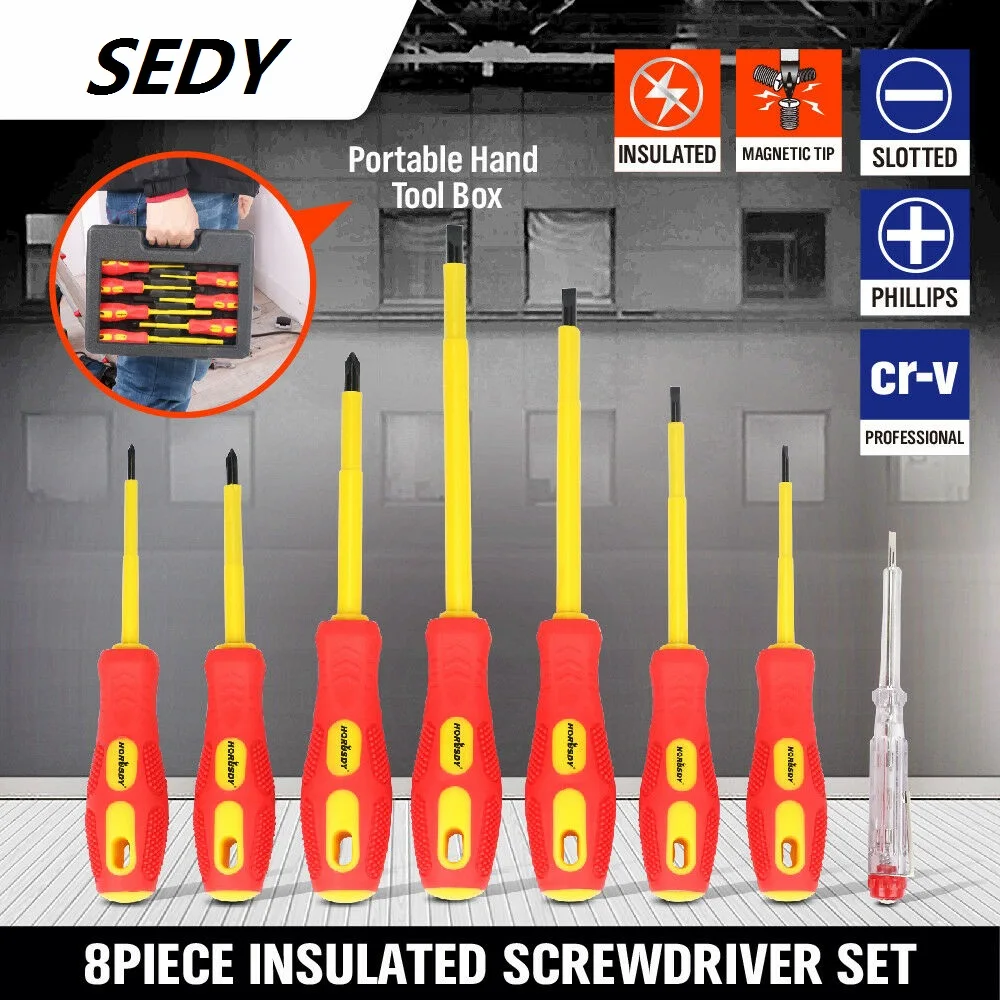 2021SEDY 8Pcs Insulated Screwdriver Set Magnetic Screwdriver Bit Set Magnetic Slotted Phillips Electricians With Case Hand Tools