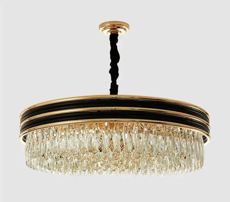 Living room crystal chandelier luxury modern round black plus gold American new LED restaurant bedroom lamps