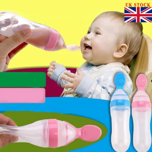 Safety Baby Feeding Bottle with Spoon Feeder Food Rice Milk Feeding Silicone Infant Cereal Bottle 90ML
