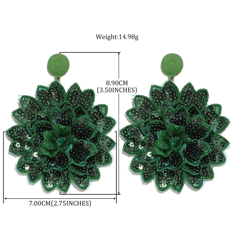 Большие женские серьги-гвоздики Amaiyllis в виде цветка из ткани вечерние с блестками