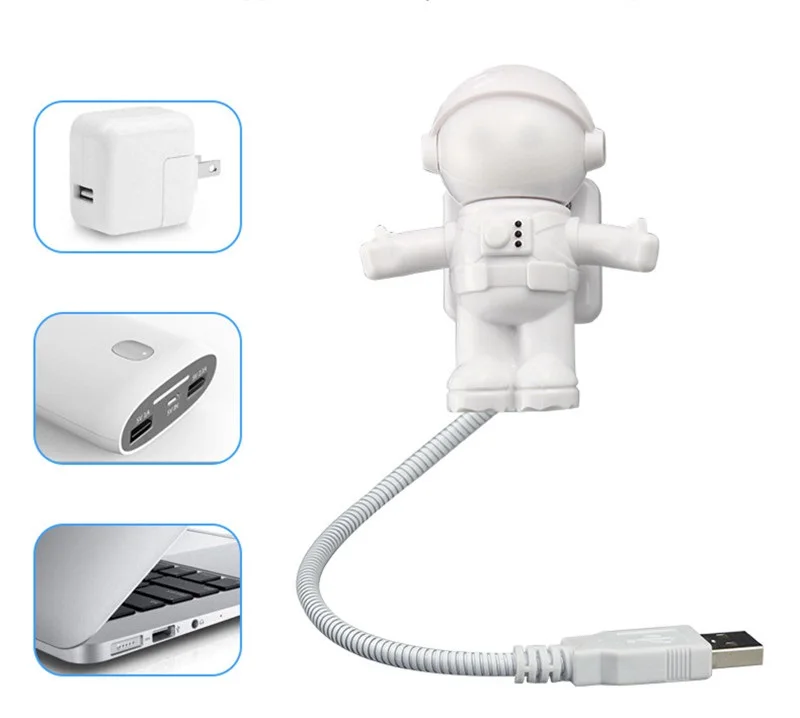 Белый гибкий светодиодный Светильник-ночник с usb-трубкой космонавта для компьютера, ноутбука, ПК, ноутбука, чтения, портативный DC 5V