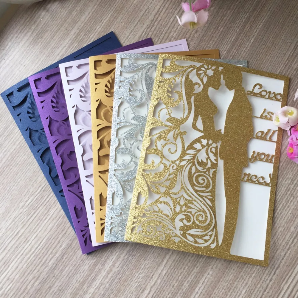 

50Pcs/Lot Laser Cut Multicolor Wedding Invitation Card Greeting Card Event&Party Supplies Banquet Decoration