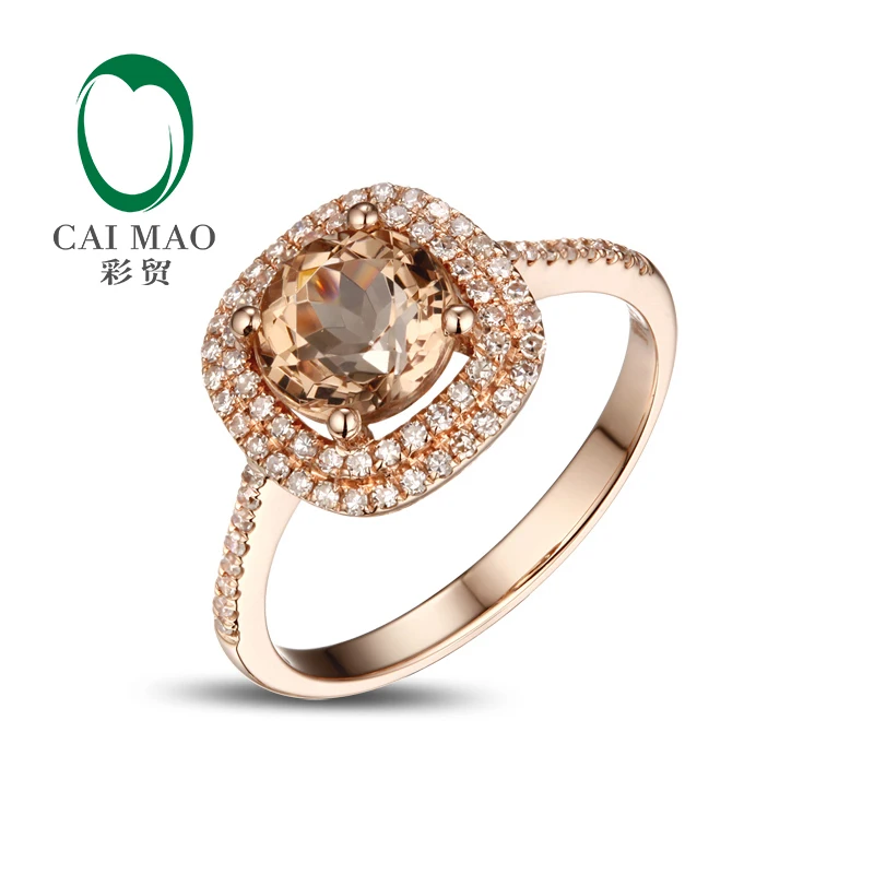 

1.49ct VS 7.0mm Round Morganite Pave Diamond Real 14k Rose Gold Engagement Ring