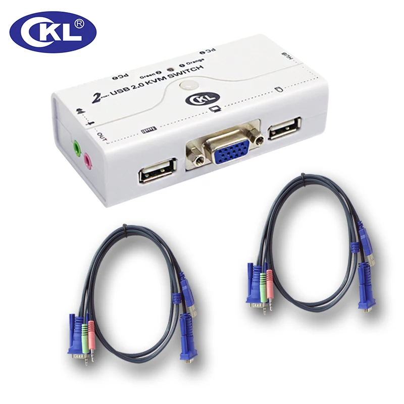 KVM переключатель VGA 2 порта USB 0 с кабелями поддержка аудио микрофон принтер сканер
