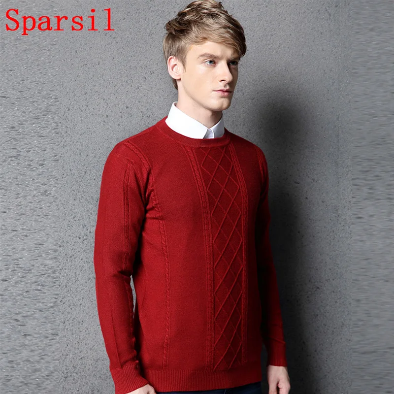 Sparsil Зимние мужские Пуловеры Кашемира Свитера О-Образным Вырезом Вязаный Свитер