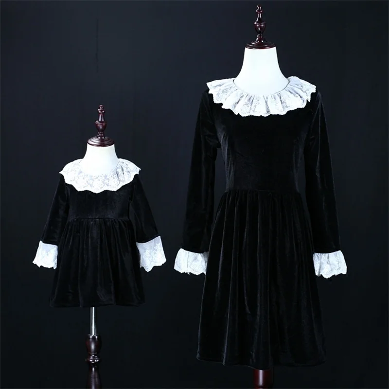 

Autumn Winter children thick warm velvet dress women vintage 3XL baby kids 1Y-16Y dress mother daughter dress family look outfit