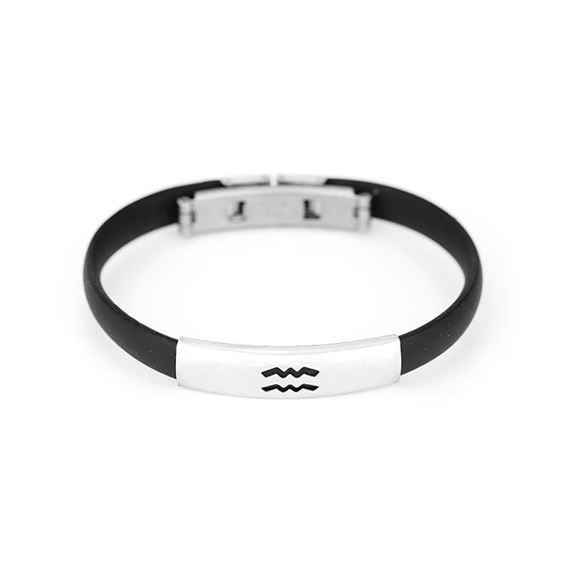 Stainless Steel 12 Constellations Black Silicone Rubber Bracelets Mens Bangle Wristbands Pulsera Jewelry | Украшения и аксессуары