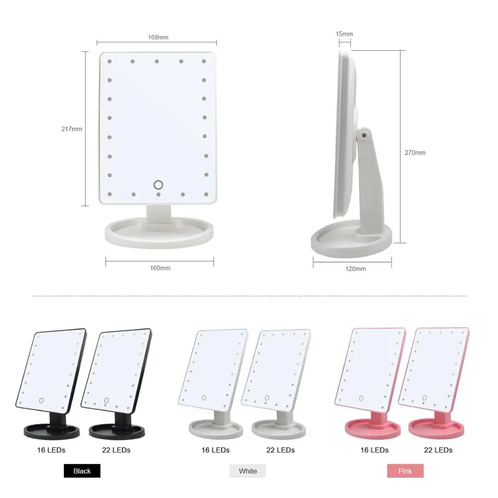 USB LED Beauty Makeup light Touch Sensor косметическое зеркало 1X 10X настольная диммируемая