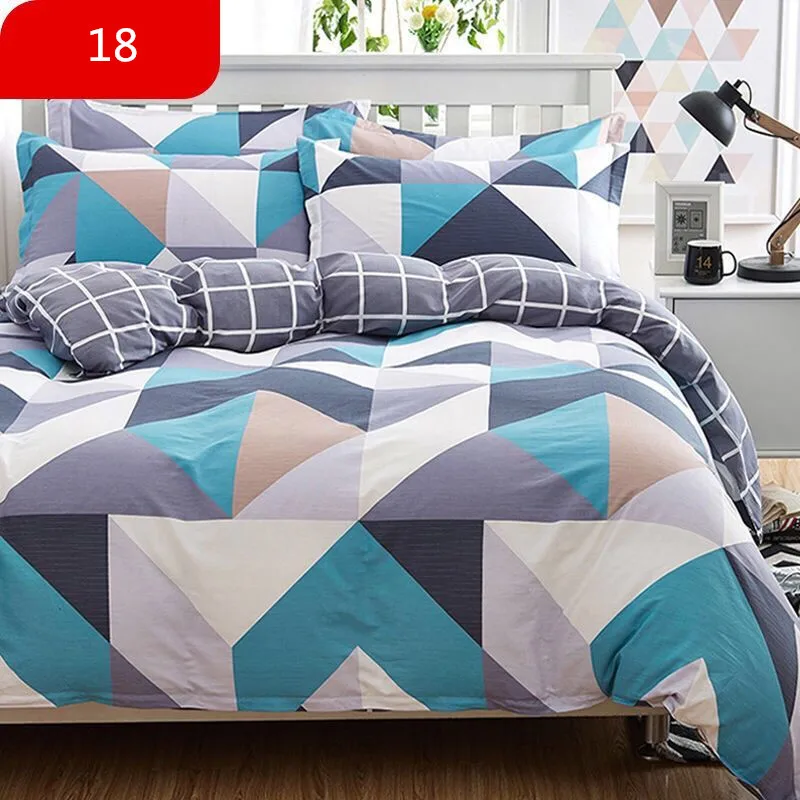 4Pcs/Set Cartoon Pink Bedding Sets Geometric Pattern Bed Linings 4 sizes Grey Blue Duvet Cover Bed Sheet Pillowcases Cover Set nightmare before christmas 4pcs bedding set duvet cover bedspread pillowcases