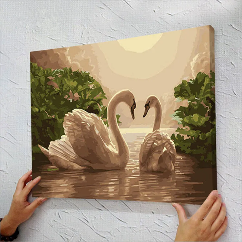 Framed Pictures Painting By Numbers DIY Digital Oil Home Christmas Decoration Gifts 40x50cm New White Swan Lovers G275 | Дом и сад