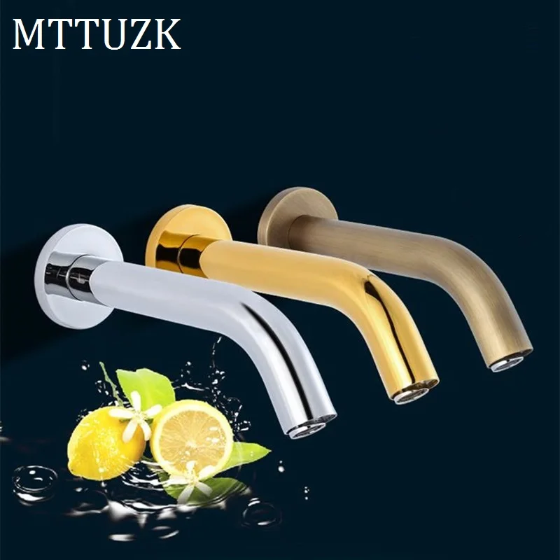MTTUZK Golden/Chrome/Antique Wall Mounted Stainless Steel Automatic Sensor Faucet Bathroom Wash Basin Touchless infrared | Обустройство