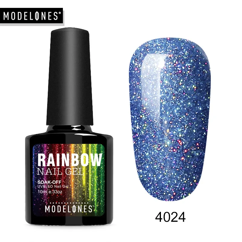 Modelones Neon Glitter Led Nail Gel Polish Soak Off Blue Color Glitter UV Nail Varnish Lacquer Long Lasting Sequins Hybrid Gel - Цвет: 4024
