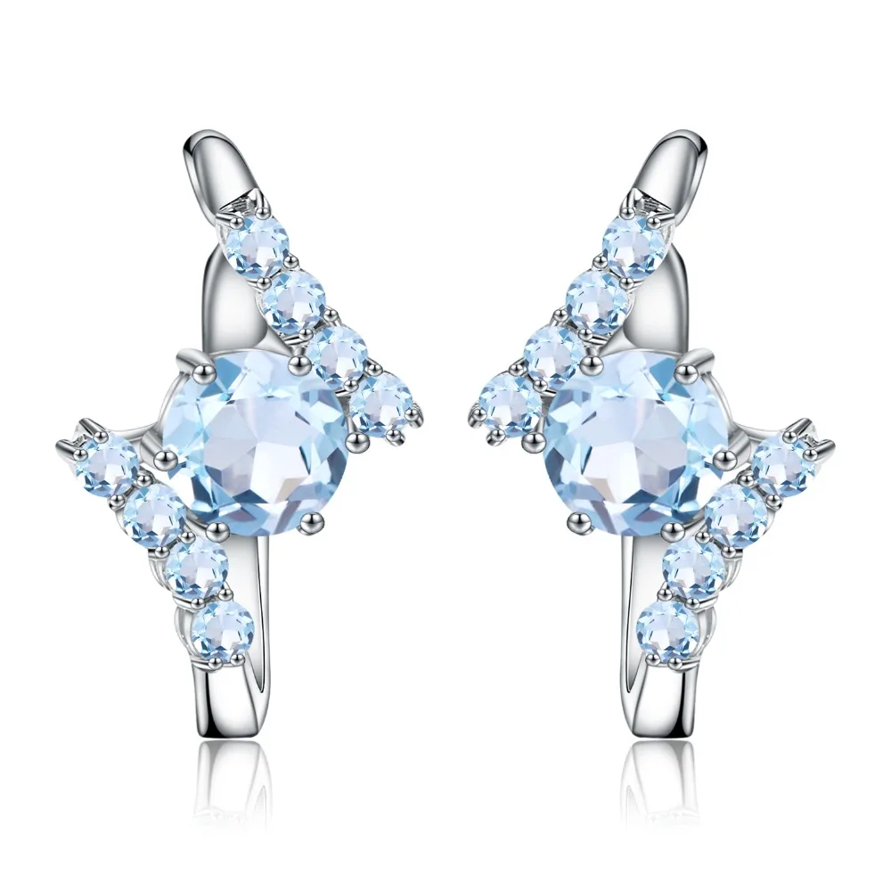 

GEM'S BALLET 925 Sterling Silver 1.66Ct Natural Sky Blue Topaz Gemstone Wedding Engagement Stud Earrings for Women Fine Jewelry