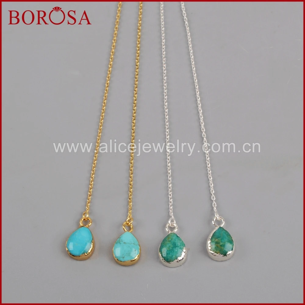 Женские золотистые друзы с бирюзой BOROSA Teardrop очаровательные Подвесные серьги 1345 |