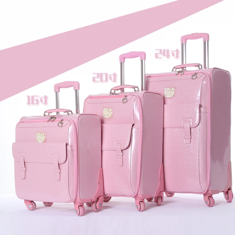 Новинка, милая косметичка hello kitty, 16 дюймов, 20, 24 дюйма, для девушек, студентов, милая Дорожная сумка на колесиках, чемодан, mala, женская сумка на колесиках