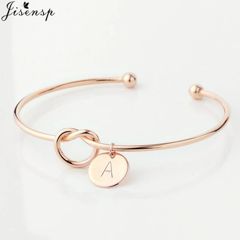 

Jisensp Simple Initial Knot Bracelet 26 Letters Bangles for Girlfriends A-Z Charm Bracelets Bridesmaid Opening Bangle Jewelry