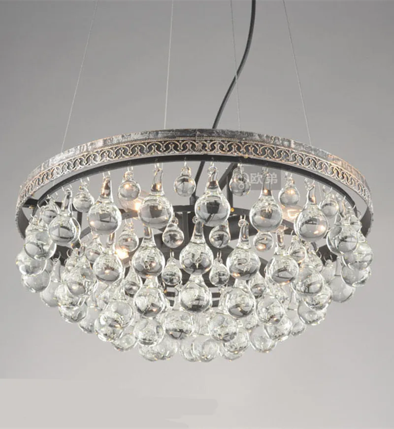Ретро Круглый висит Хрустальная люстра для столовой кафе бар светодиодный