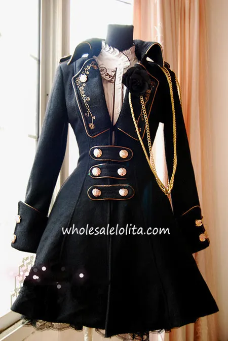 

Wine Red Lapel Collar Army Uniform Style Winter Lolita Coat lol game cosplay