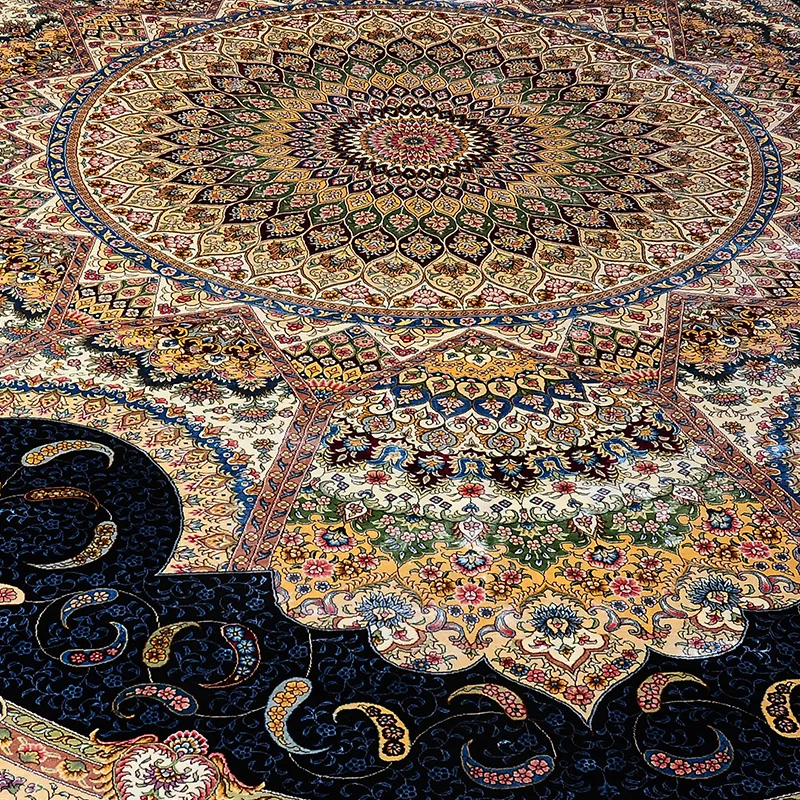 FangCun 10 'x 14' персидский классический синий подсолнух Шелковый ковер ручной