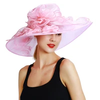 outstanding womens wide brim summer organza hat with handmade floral details for church wedding or kentucky derby s10 3802